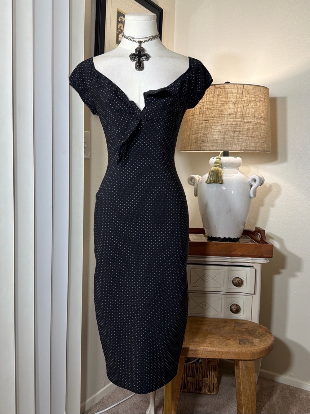 Stop Staring Black Polka Dot Cap Sleeve Midi Dress